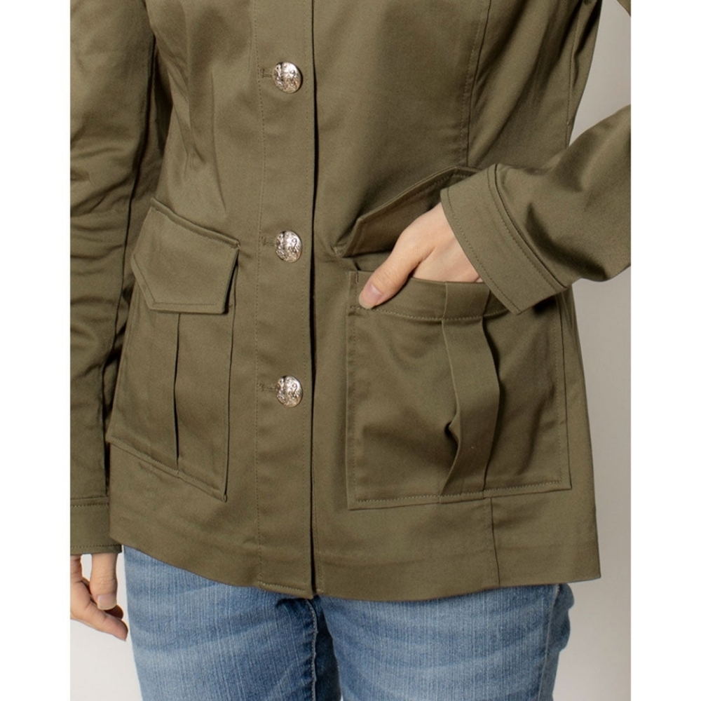 Hobbs London Farrah Cotton Blend Jacket Army Green Olive Size 10 - Picture 4 of 12